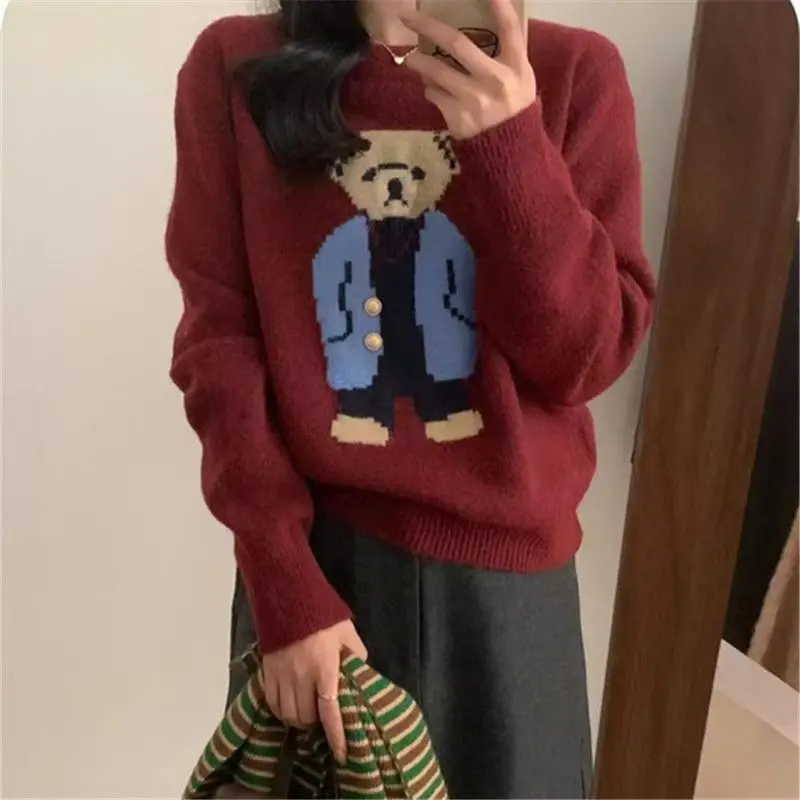 Women Cashmere Sweater 2024 Autumn Winter Korean Style Cartoon Bear Long Sleeve Y2k Clothes Pullovers Knitted Sweaters for Women