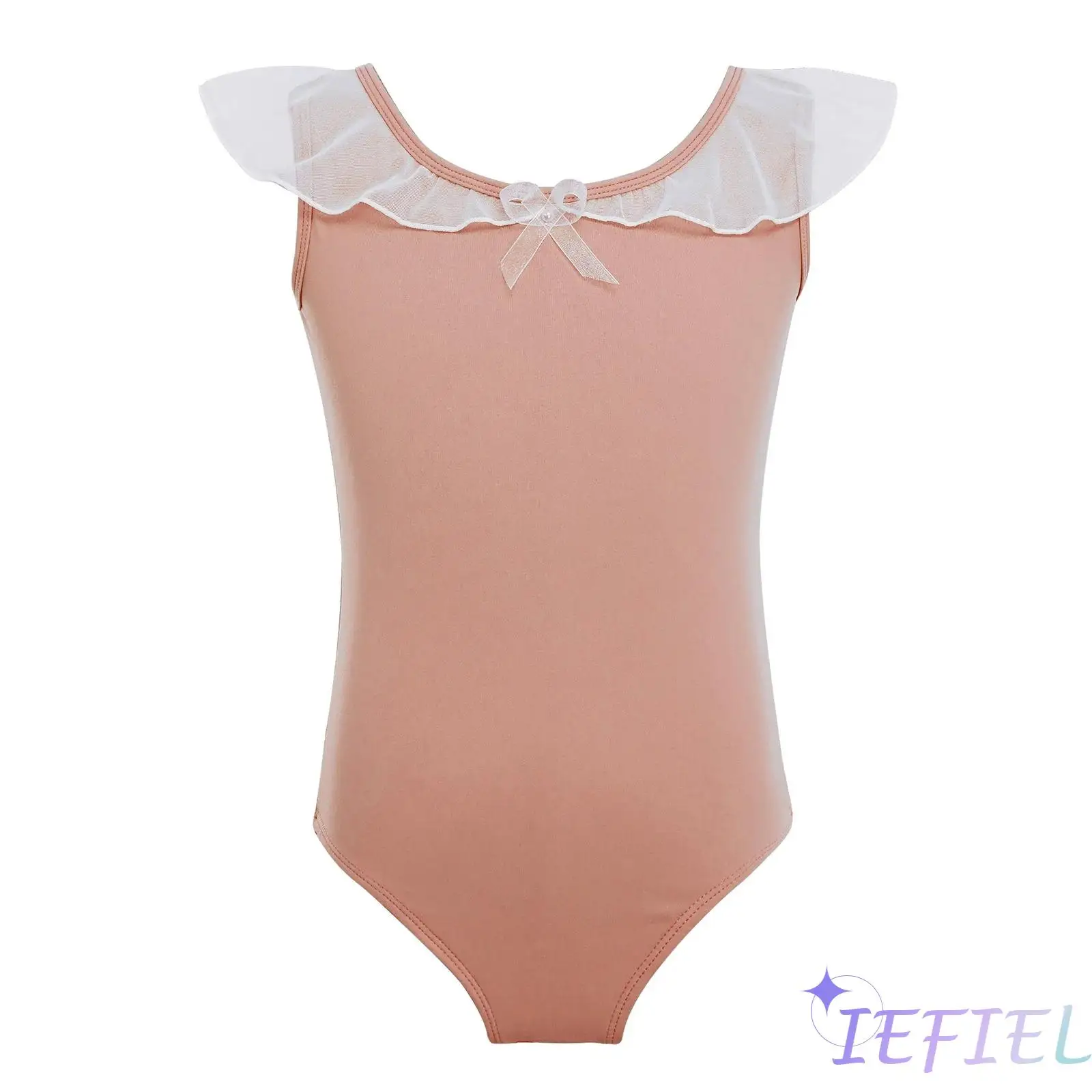 

Детский купальник для лирического танца без рукавов с сетчатыми оборками, круглым вырезом и застежкой на пуговицах, для занятий балетом, гимнастикой и выступлений