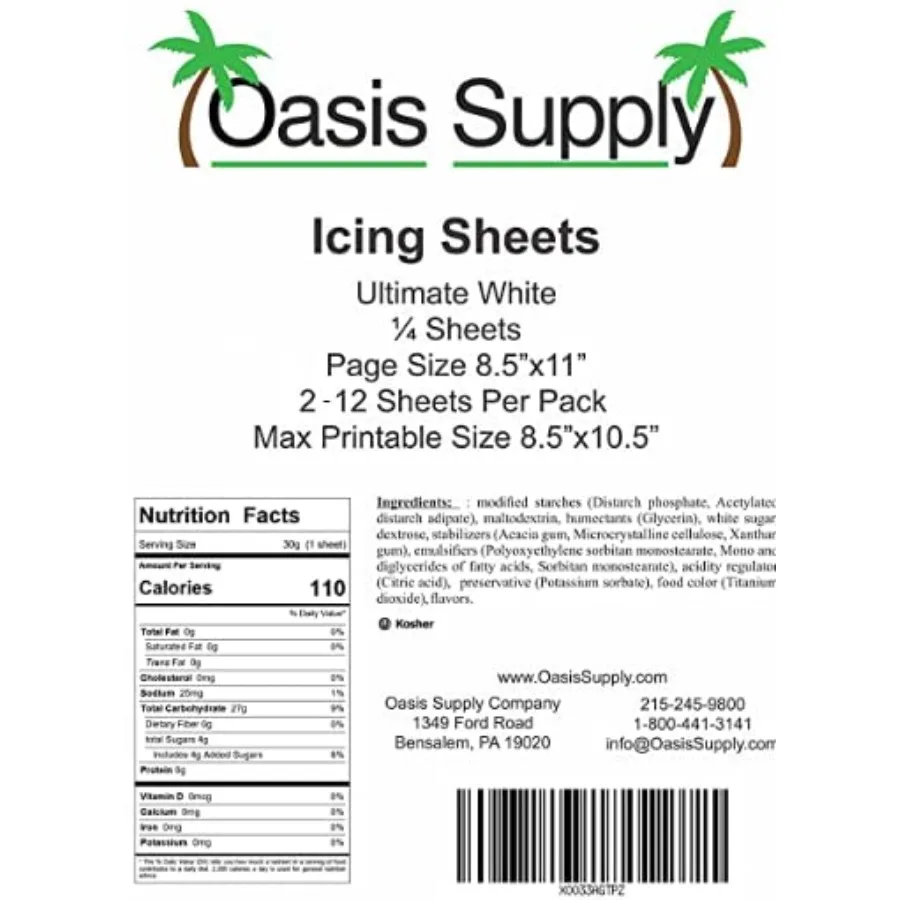 

Oasis Supply Ultra Premium Pliable Non Cracking Icings Sheets White 8.5" x 11.5" 24 Made in the USA