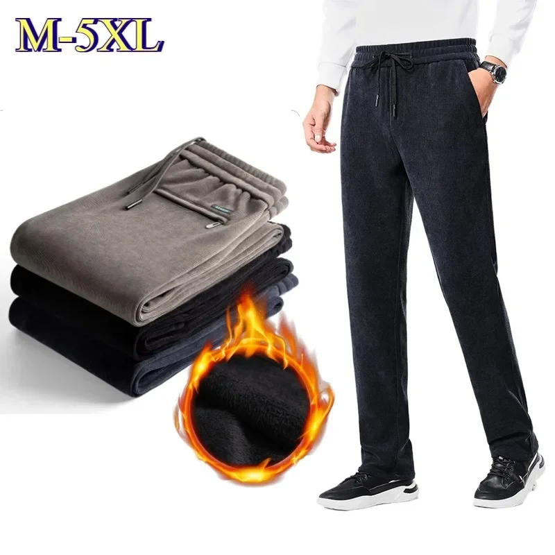 

Autumn and Winter Men Corduroy Casual Pants Streetwear Male Casual Pants Winter Warm Elastic Waist Straight Vintage Trousers