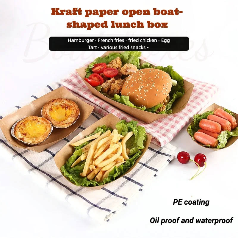 

Outdoor Camping Disposable Kraft Paper Boat Box, Thickened Open Mouth Meal Box, Packing Box, Snack Barbecue Paper Tray