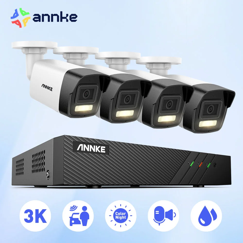 annke kits de cameras de seguranca externa luz dupla deteccao de movimento microfone embutido nvr 3k ultra hd cctv ip poe ah500 265 mais 6mp 01