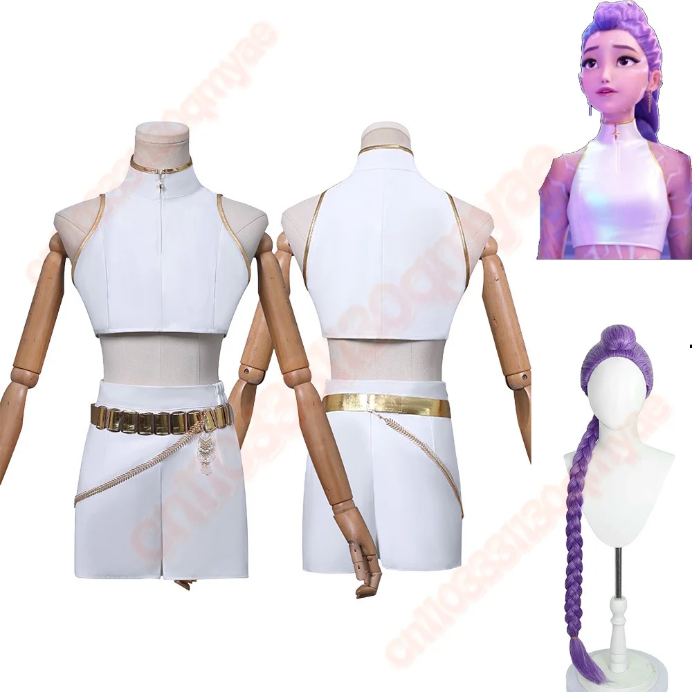 2025 새로운 루미 조이 미라 악마 헌터 코스프레 의상 Kpop Huntrix 여성 화이트 가죽 할로윈 의상 성인 드레스