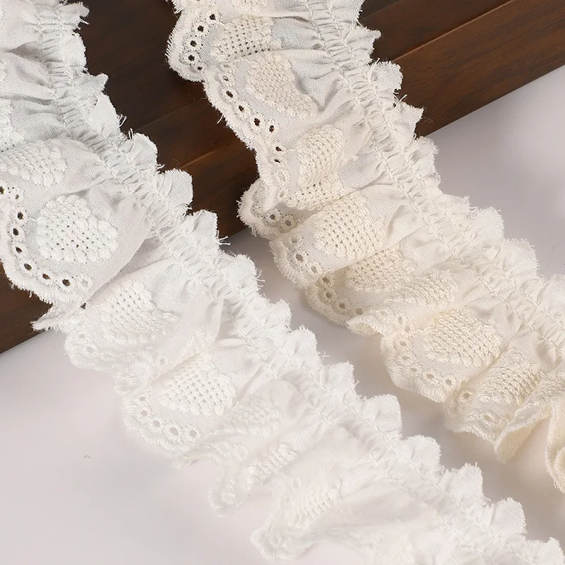 1 Yard 4cm Wide Ivory Beige Cotton Embroidered Cloth Ruffled Heart Lace Trim Children's Clothes Cloth Art Decoration Materials