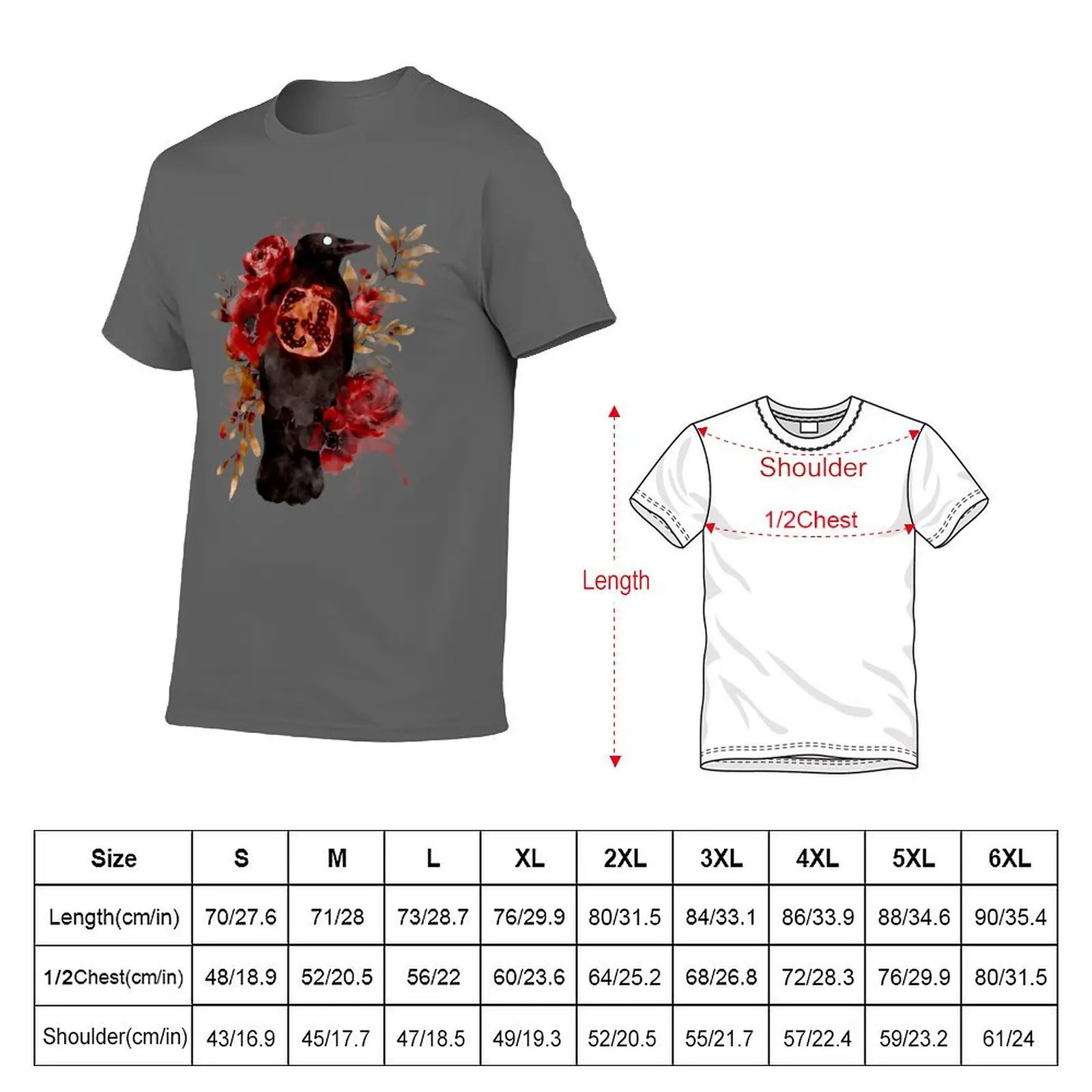 Autumn Oracle Crow Pomegranate Watercolor T-Shirt graphics summer top valentines boutique clothes slim fit t shirts for men