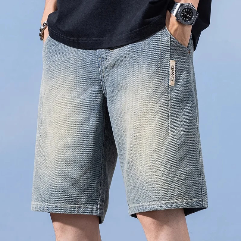 

2026 Summer New Men American Vintage Starry Sky Pattern Denim Short Pants Male Trend Baggy Straight Jeans Daily Casual Trousers