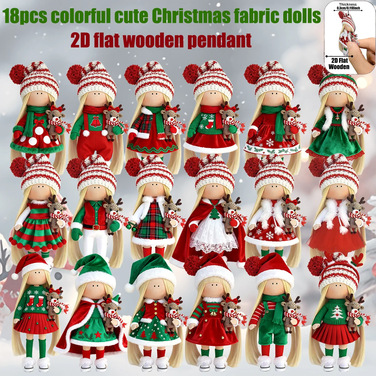 18/12pcs Artificial Wood Christmas Doll Figurines 2D Flat Characters with Traditional Outfits for Decorations Christmas Decor