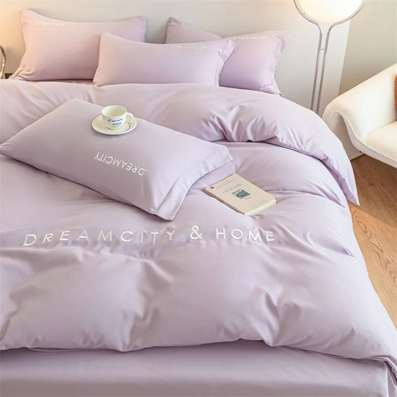 

Nordic Solid Color Skin-Friendly Cotton Bedding Sets Cozy Sleep Naked Textile Supplies Single Double Bed Linens for Summer
