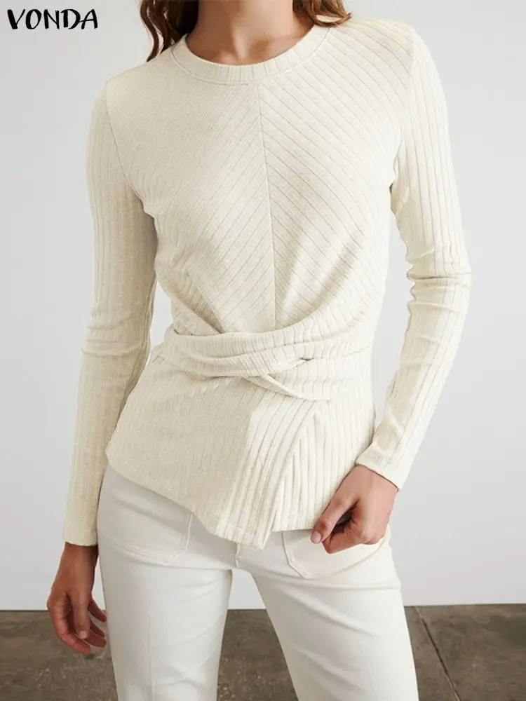 

VONDA женские свитера трикотажные топы осенние джемперы с длинными рукавами крест-накрест 2025 модный трикотаж повседневные однотонные офисные пуловеры
