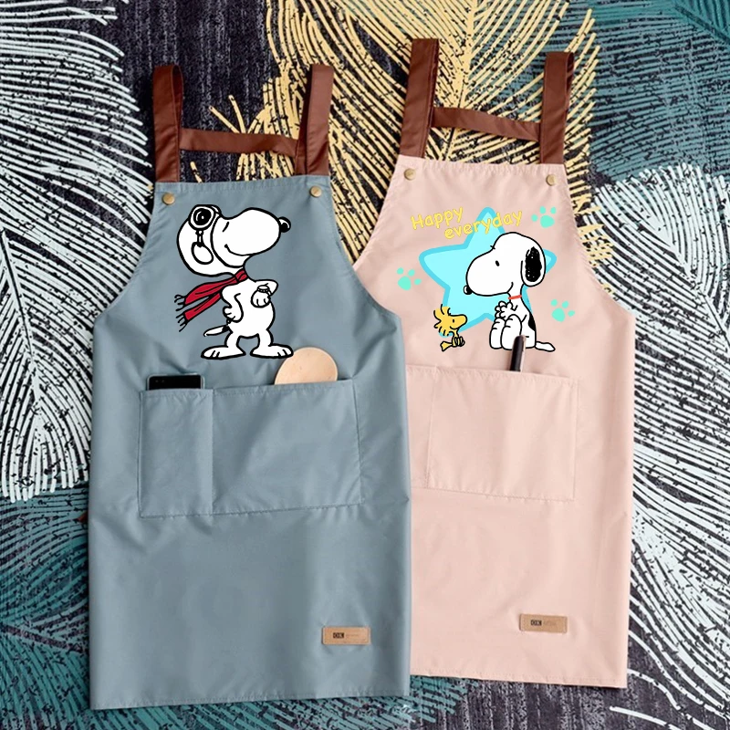 Snoopy Kitchen Apron Anime Dogs Waterproof Ladies Men Home Aprons Cute Wipeable Oil Resistant Baking BBQ Restaurant Aprons Gift