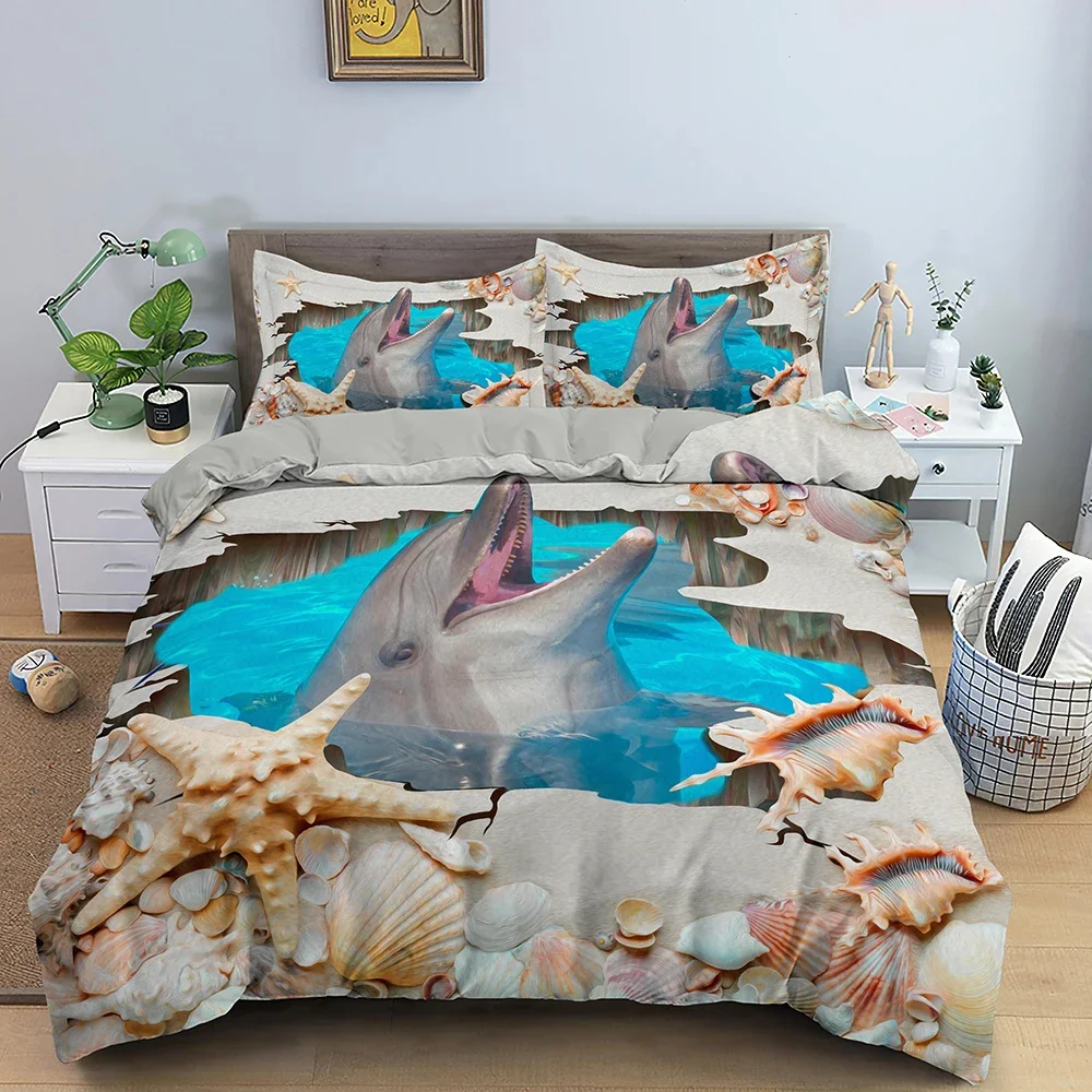 Dolphin Duvet Cover 3D Bedding Set Boys Girls Adults Comforter Cover Queen King Home Textiles Marine Life Polyester Quilt Cover