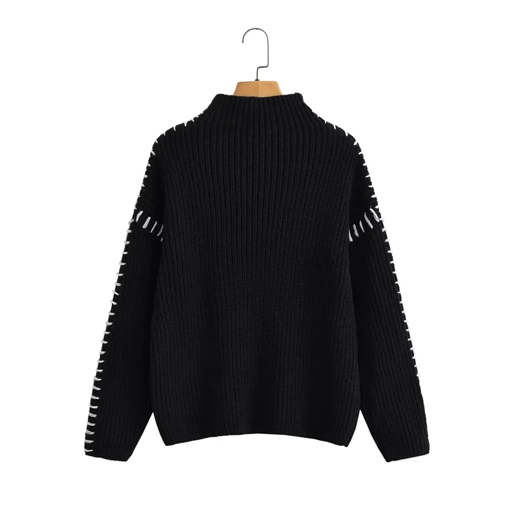 TWOTWINSTYLE Colorblock Knitting Sweaters For Women Turtleneck Long Sleeve Minimalist Pullover Sweater Female Fashion New Style