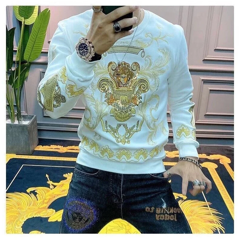 2021 autumn new velvet heavy industry embroidered hooded sweater men\'s fashion men\'s long-sleeved top tide brand