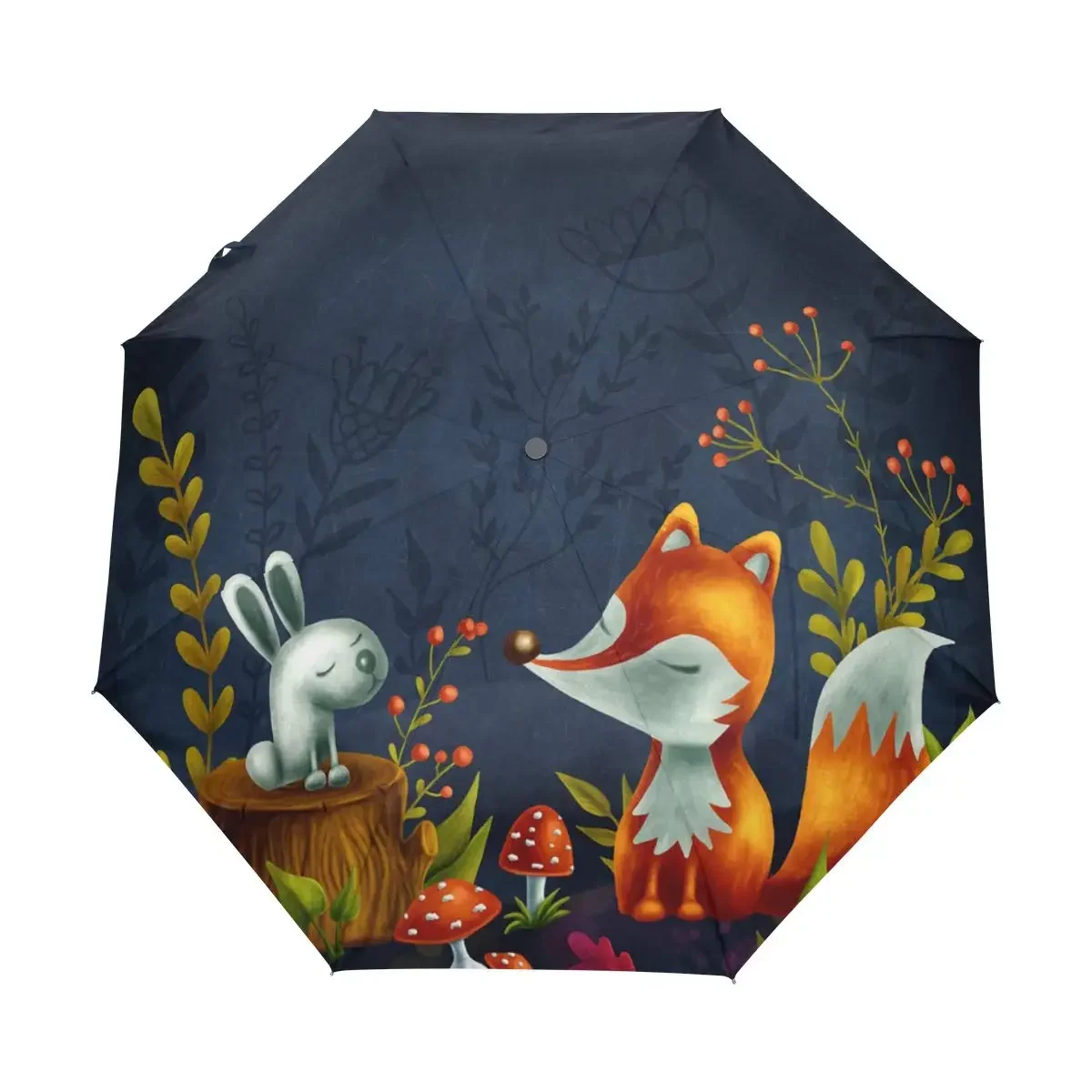Cartoon Fox Travel Umbrella for Rain Sun Lovely Wild Animal Folding Umbrella Portable Windproof Umbrellas for Kids Teen, 8 Ribs