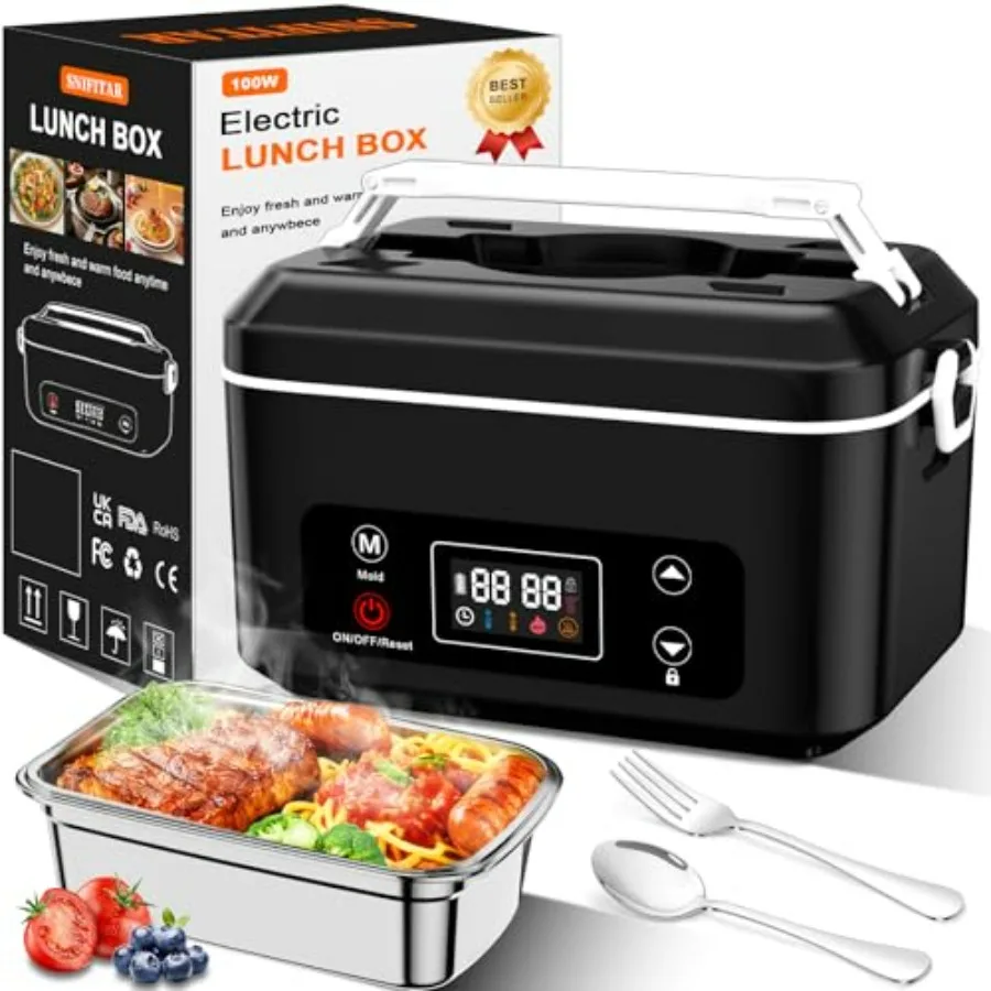 

Cordless Electric Heated Lunch Box 24000mAh Battery Powered 1.2L Portable Food Heater with 3D-5 Side Heating Intelligent Temper