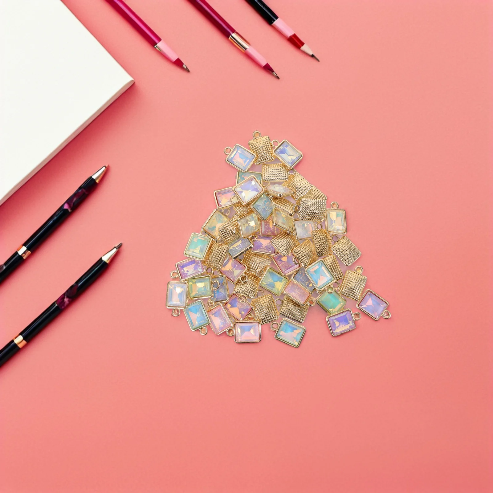 

50 Pcs Crystal Pendant Beads Charms Earrings Connector for Crafts Hanging Decor Metal Colorful Pendants