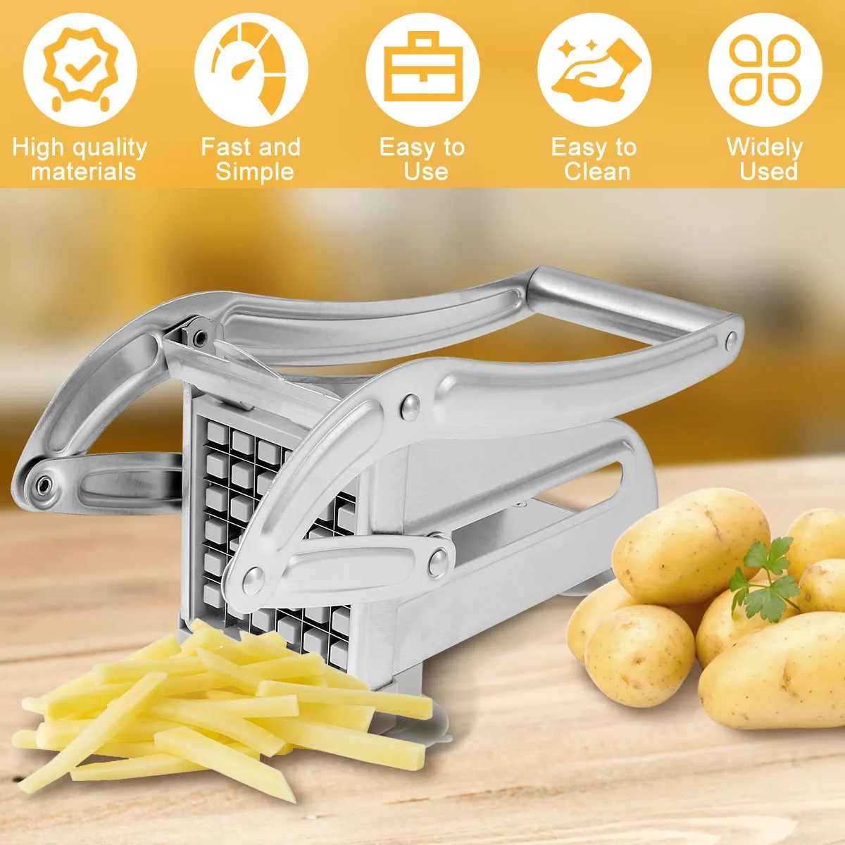 French Fry Cutter Stainless Steel Potato Chipper Fast Cutting Potato Chip Cutter with 36/46 Holes Blades Manual Food Slicer