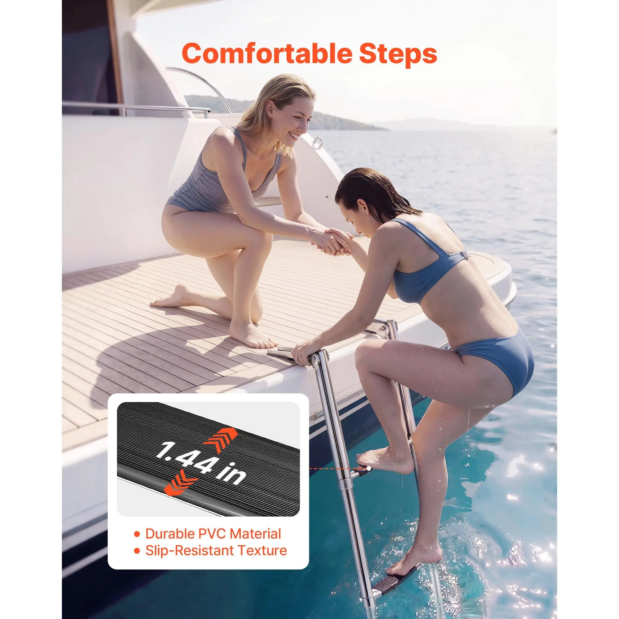 

Boat Ladder, 3 Steps, Stainless Steel Telescoping Folding Swim Deck Ladder for Rear Entry Inboard, Heavy Duty 600 lbs Capacity with Wide Anti-Slip Steps, for Outboards, Yacht, Pontoon Boats