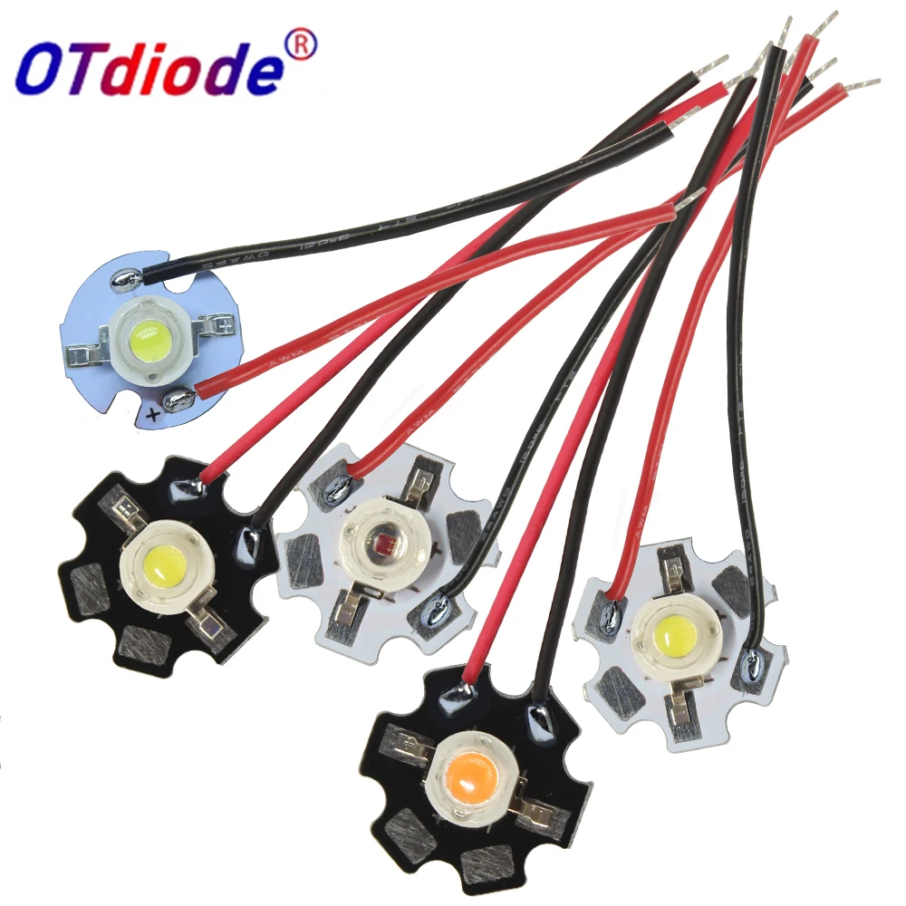 5szt 1W 3W Diody LED dużej mocy Przewód przedlutowniczy z 20mm gwiazdą PCB Biały Ciepły Głęboki Czerwony Zielony Królewski Niebieski Żółty Kolor UV