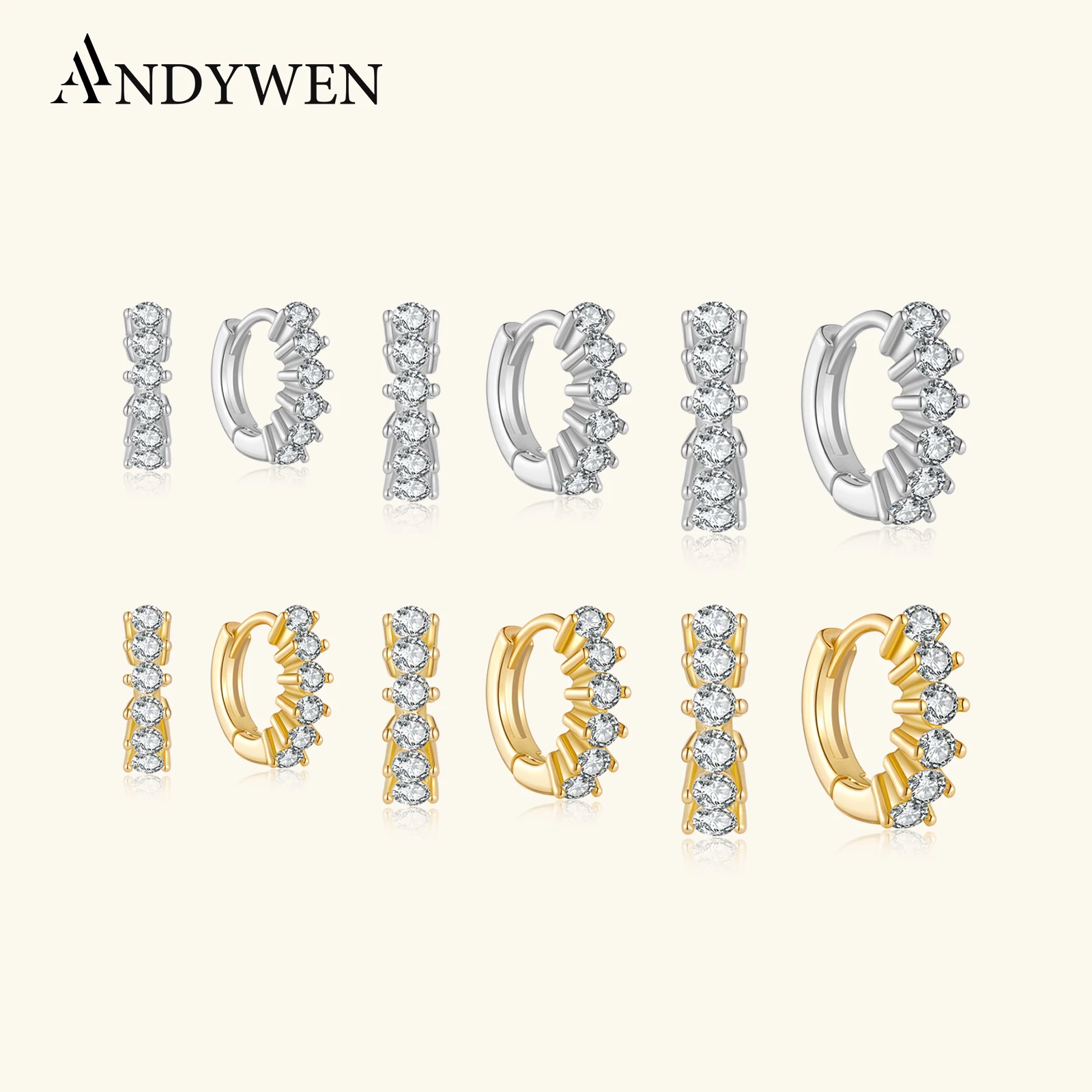 ANDYWEN 925 en argent Sterling à la mode 5mm 6mm 8mm rond Zircon CZ boucles d'oreilles élégant décontracté usage quotidien cadeau pour les femmes