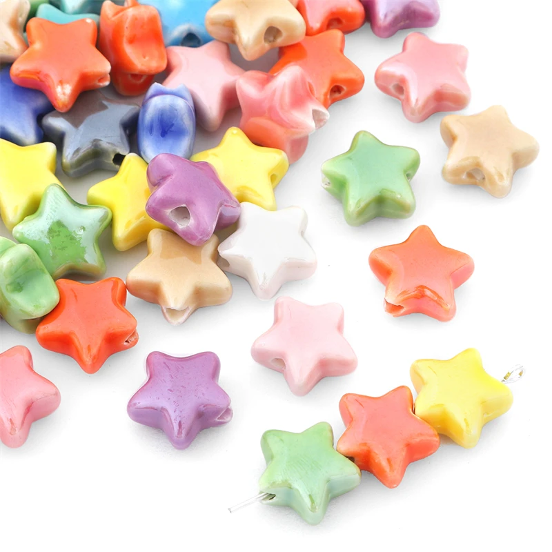 10 Stück bunte Stern-Keramikperlen, gemischte fünfzackige Stern-Abstandsperlen für die Herstellung von Schmuck, Armbändern, Halsketten, DIY-Zubehör – Detail 4