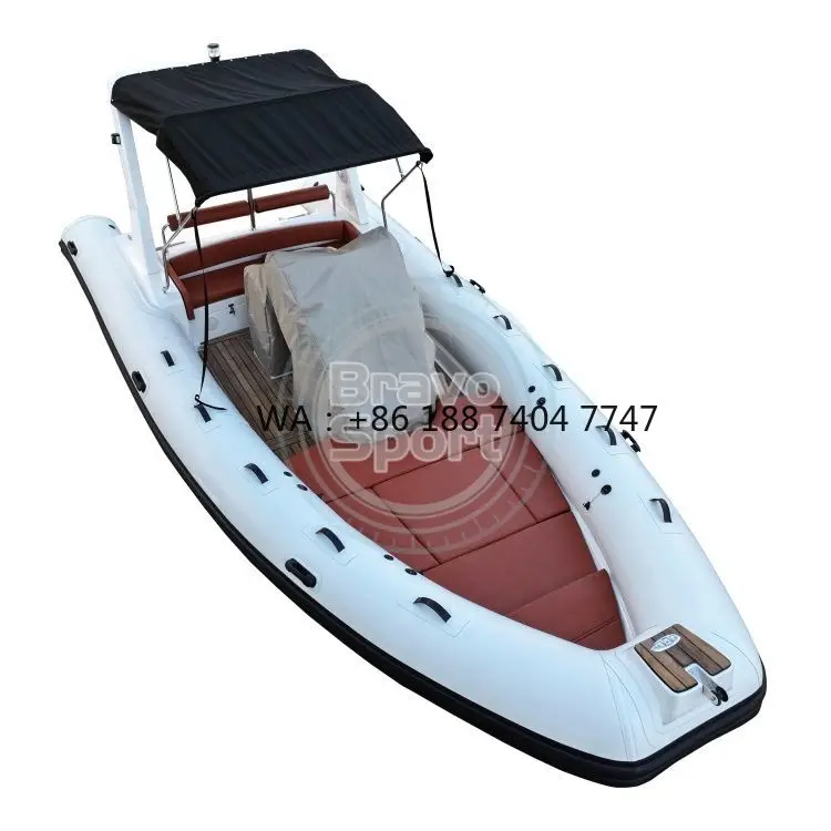 Waterproof Canopy Leisure Yacht 22ft 680 Hypalon Fiberglass Hull Inflatable Rib Boat with Comsole Cover