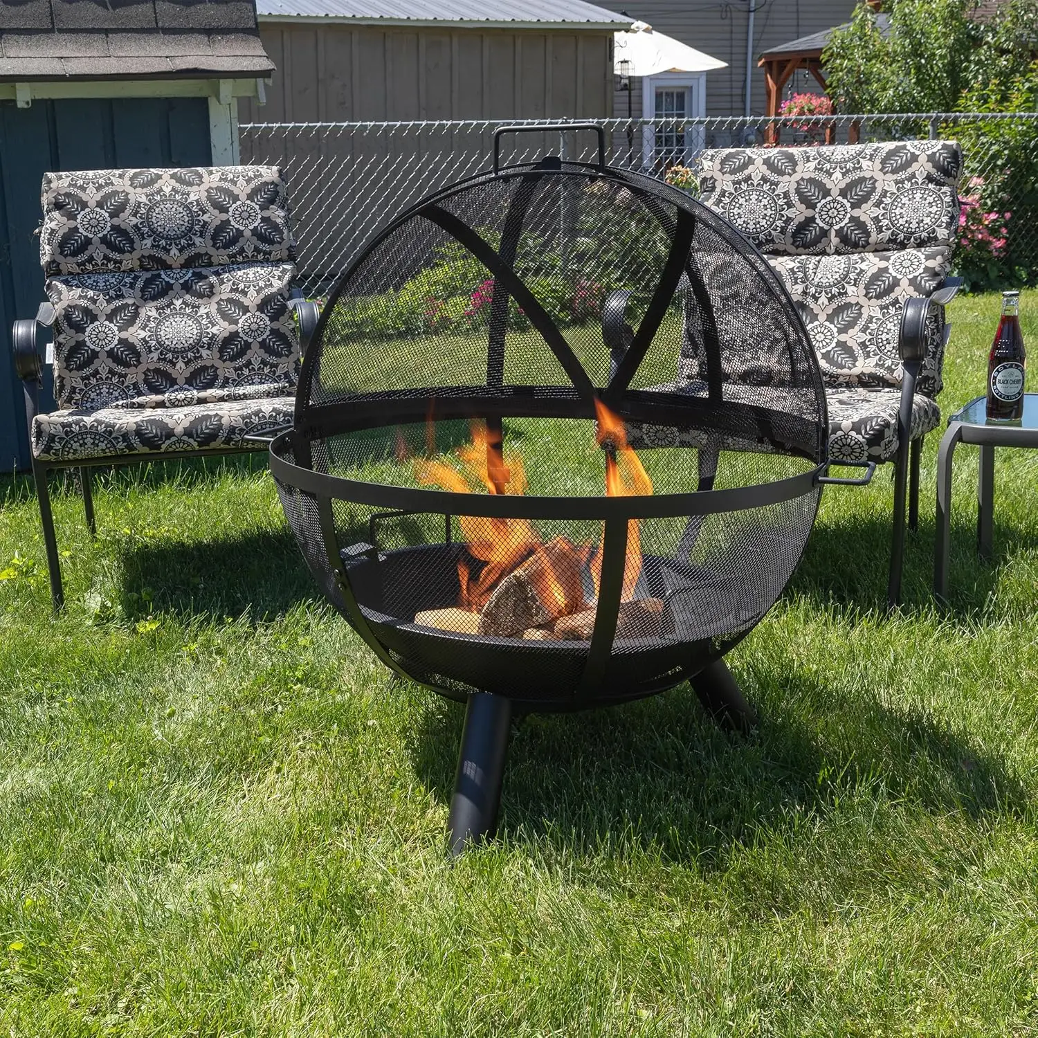 

Outdoor Fire Pit Sphere - 30” Flaming Ball Fire Pit with Grill for Barbequing - Firepit Grill Wood Fire Pits for Outside Patio