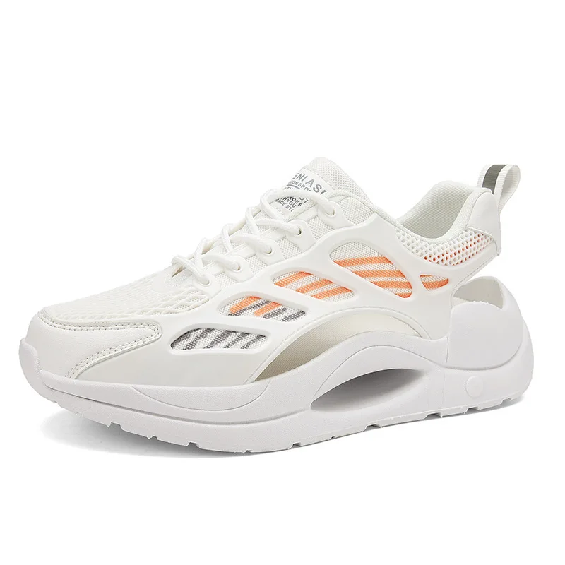 トレンディなメンズサンダルアウトドアメンズ通気性メッシュ表面ビーチシューズユースレジャー包頭中空フレームノンスリップマンビーチシューズ