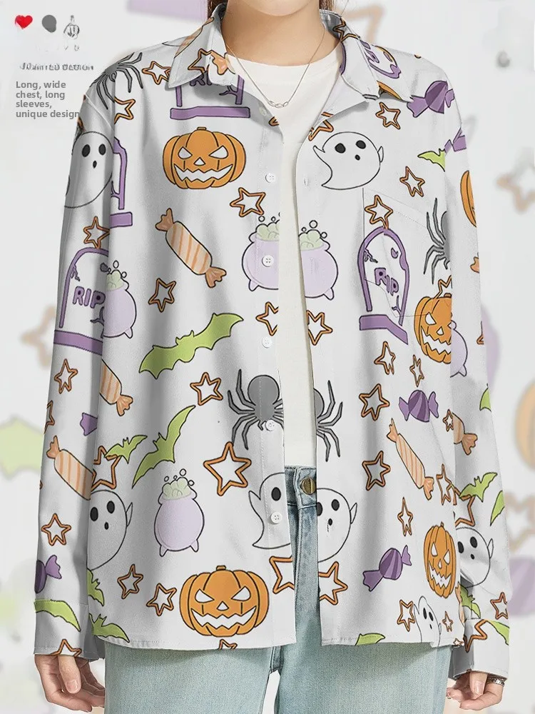 Cartoon loween Par fiti Pumpkin Head Ghost Personali Semplice lungo Sve irt ex Casual Sle Fibra di poliestere