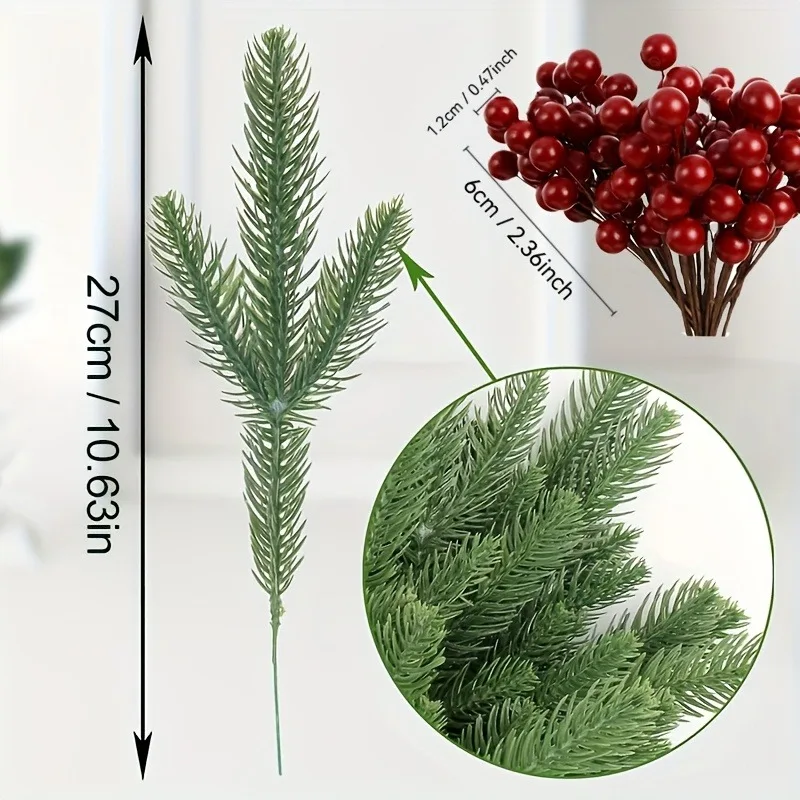 60 Stück künstliche Tannennadeln, Beerenstrauß, Weihnachtsdekoration, Weihnachtsbaumschmuck für Heimdekoration, Neujahr 2026 Zubehör – Detail 3