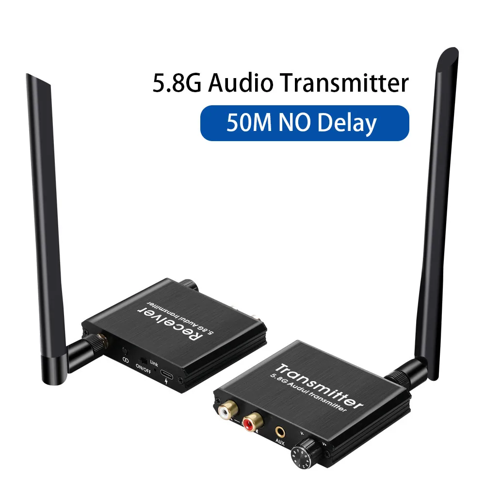 Quanyunzs 5,8G 50M RCA Audio Sender und Empfänger mit 3,5mm R/L RCA Wireless Audio CONVERTER Adapter für DVD TV Computer