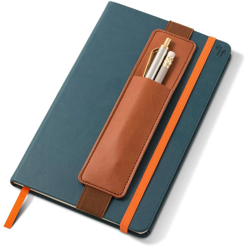 Portable Pu Leather Pen Bag Elastic Buckle Book Notebook Fashion School Pen Case for Office Meeting Easy Carry Office Stationery