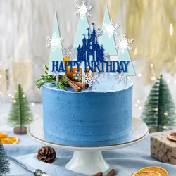 Snowflake Castle Cake Topper Acrylic Birthday Party Cake Decoration Snow Theme Birthday Party Supplies Girls Party Cake Topper