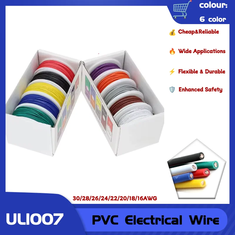 

Electric Wire In Roll PVC Insulated Tinned Copper Cable Lighting 300V DIY LED Lamp Line Kit UL1007 30/28/26/24/22/20/18/16AWG
