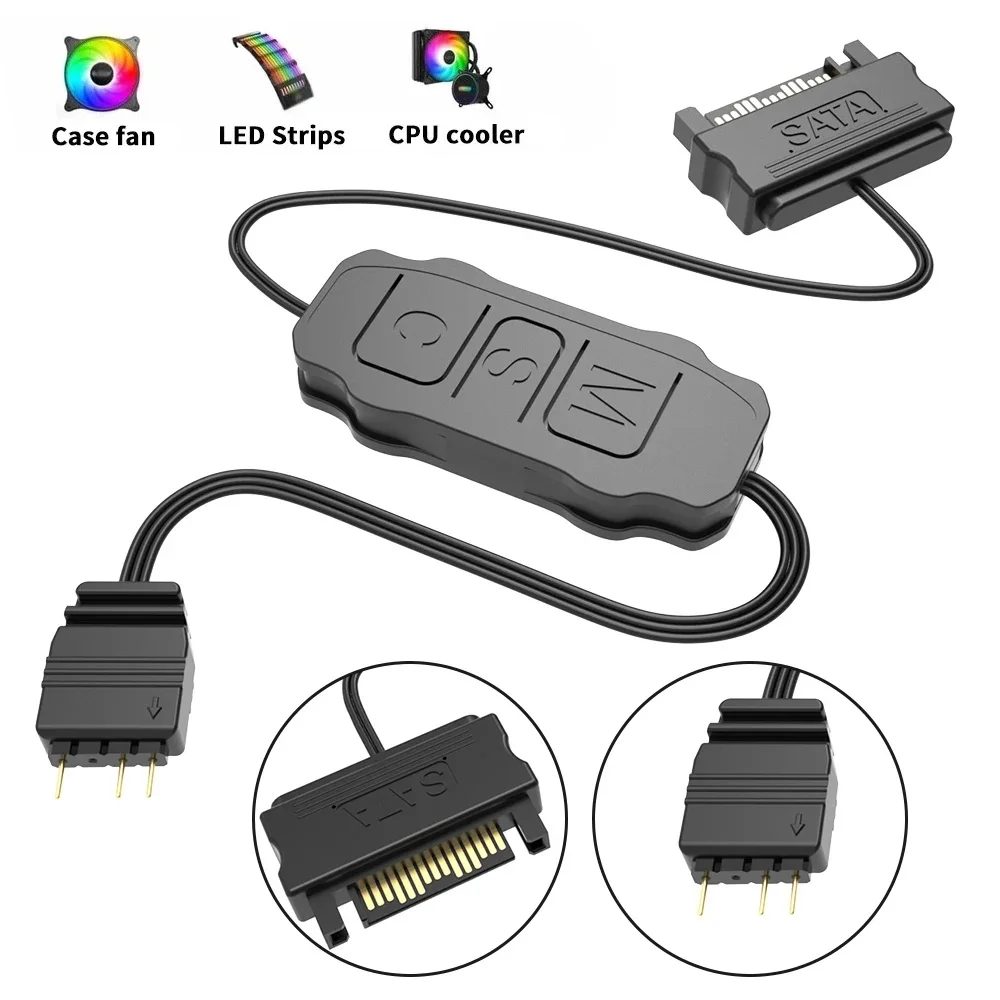 ARGB Controller Cable SATA a 5V 3 Pin Controller HUB Adapter Controller SATA Power Supply cavo di controllo RGB per ventola di raffreddamento del PC