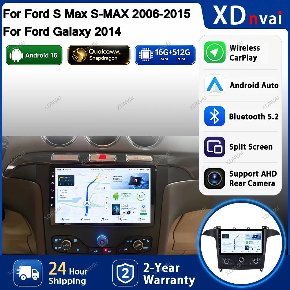 Android 16 Multimedia For Ford S Max S-MAX 2006-2015 For Ford Galaxy 2014 Car Radio Video Player DSP Carplay Audio Auto GPS BT