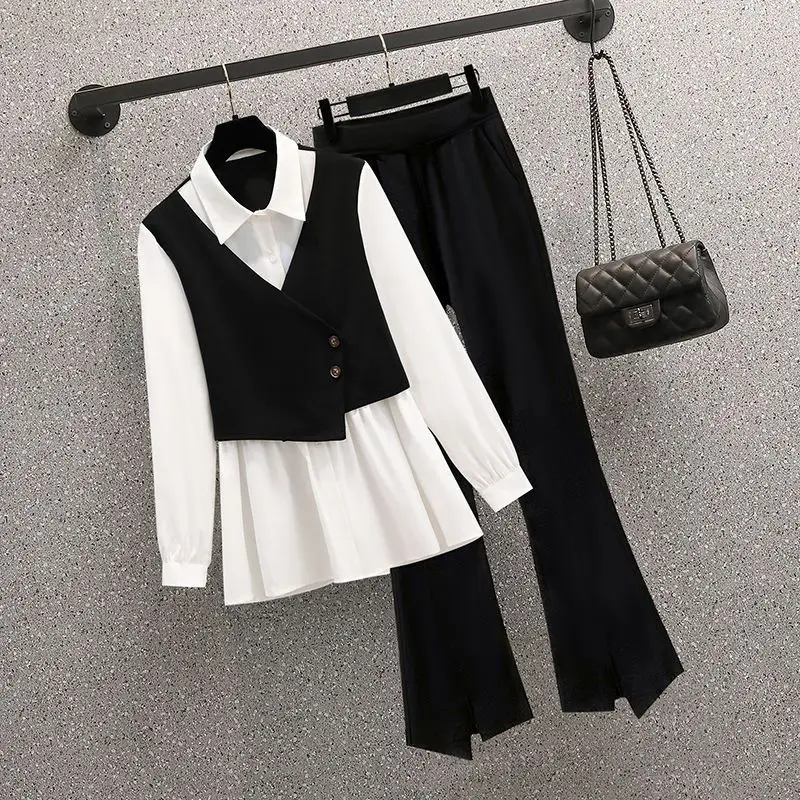 

Women Fall Summer Fashion Blouse Pants Sets 2023 Single Breasted Top Casual Elastic Waist Pants Suit