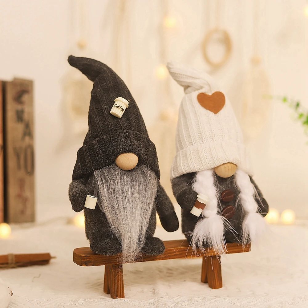 Coffee Gnomes Figurines Plush Coffee Bar Accessories Gnomes Decorations for Home Swedish Tomte Tiered Tray Decor Coffee Gnome