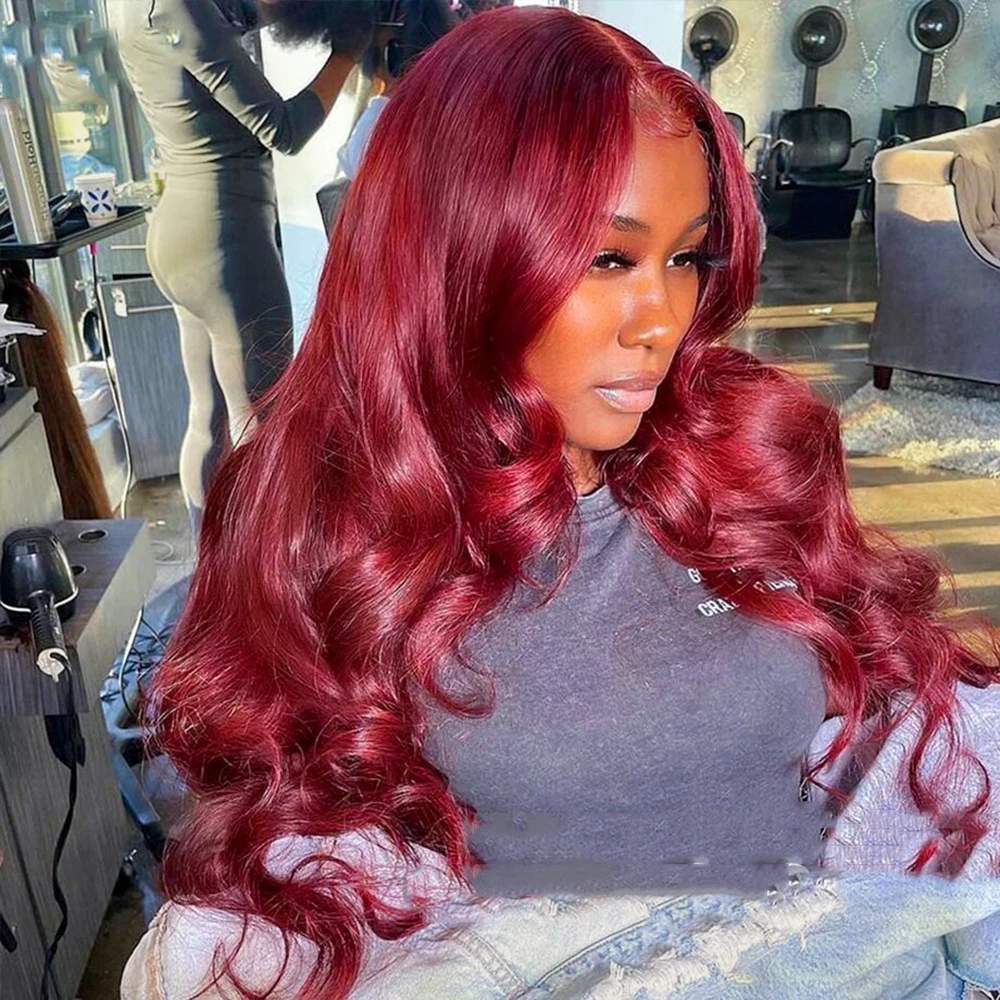 

Burgundy 99J Body Wave 13x4 Human Hair Lace Front Wigs 13x6 Lace Front Wig Brazilian Pre Plucked Transparent Lace Wigs