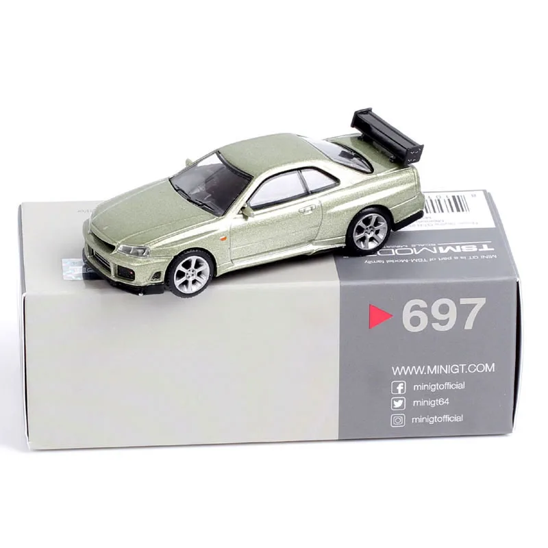 

MiniGT масштаб 1/64, маленький Nissan Skyline GTR GT-R R34 Tommykaira 1999, модель автомобиля, игрушечные транспортные средства, подарки для хобби, канцелярские принадлежности