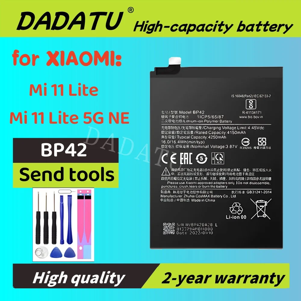 DADATU High Capacity Battery 100% Brand New Original Battery BP42 for Xiaomi 11 Lite/Mi 11 5G Battery with Tools