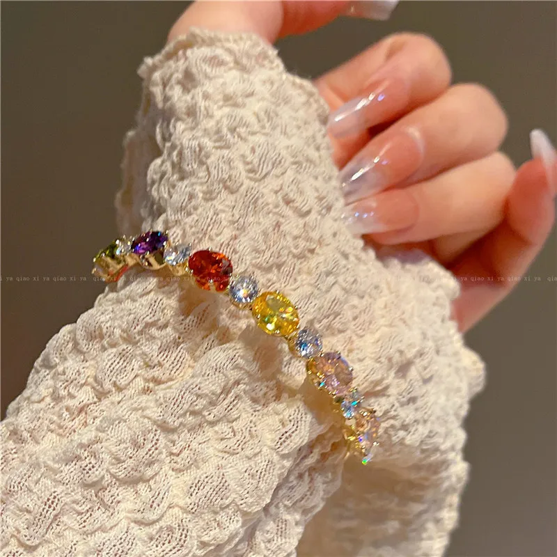 

Летний браслет-манжета CC, цвета конфет, высококачественный цирконий, позолота 14К, блестящий, открытый браслет, подарок для вечеринки, модные украшения J770