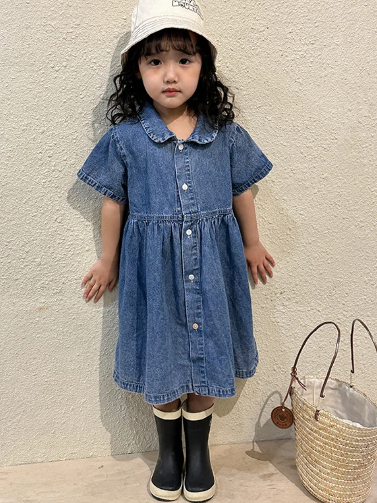 Children\'s Summer Denim Set Boys\' 2024 New Baby Short Sleeve Summer Dress Girls\' Dress Siblings\' 80-150cm Cute Korean Fashion