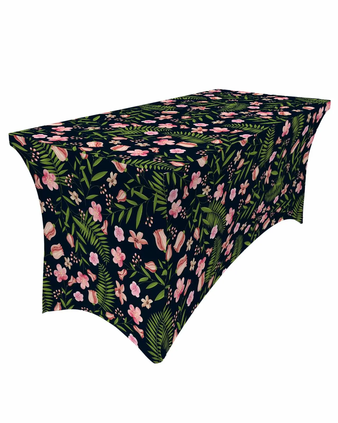 Foliage Flowers Rectangular Elastic Table Skirt Wedding Hotel Table Cover Holiday Dining Table Tablecloth