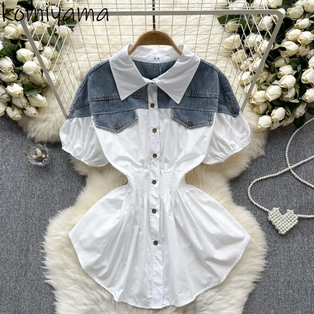 

Эластичная туника Blusas Mujer, хитовые цветные рубашки и блузки, милая женская одежда с пышными рукавами, универсальные майки, летний контрастный топ