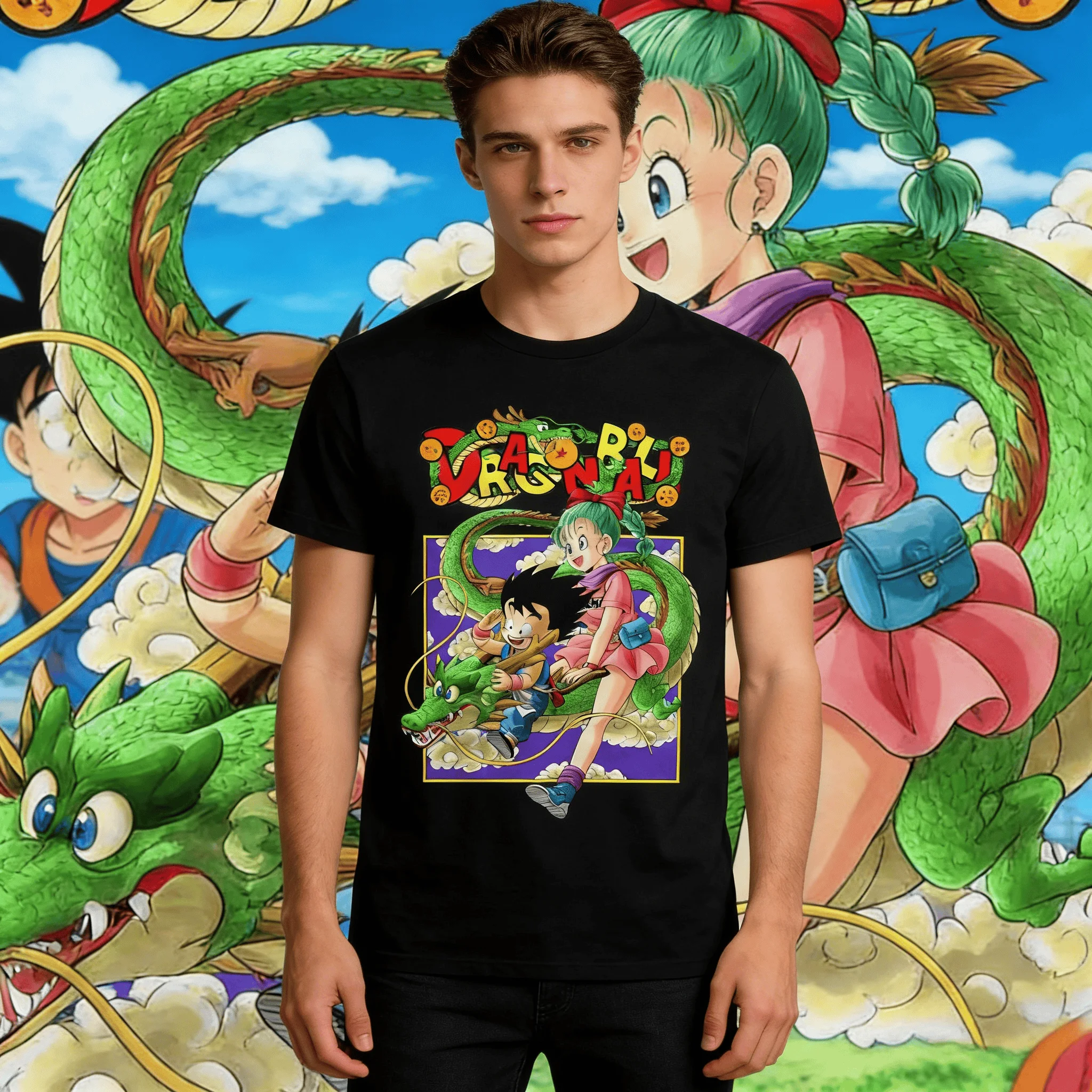 

2026 Dragon Ball Vintage Washed T-Shirt Pure Cotton Men's Kid Goku and Bulma Print Oversized Tee Unisex Anime Streetwear