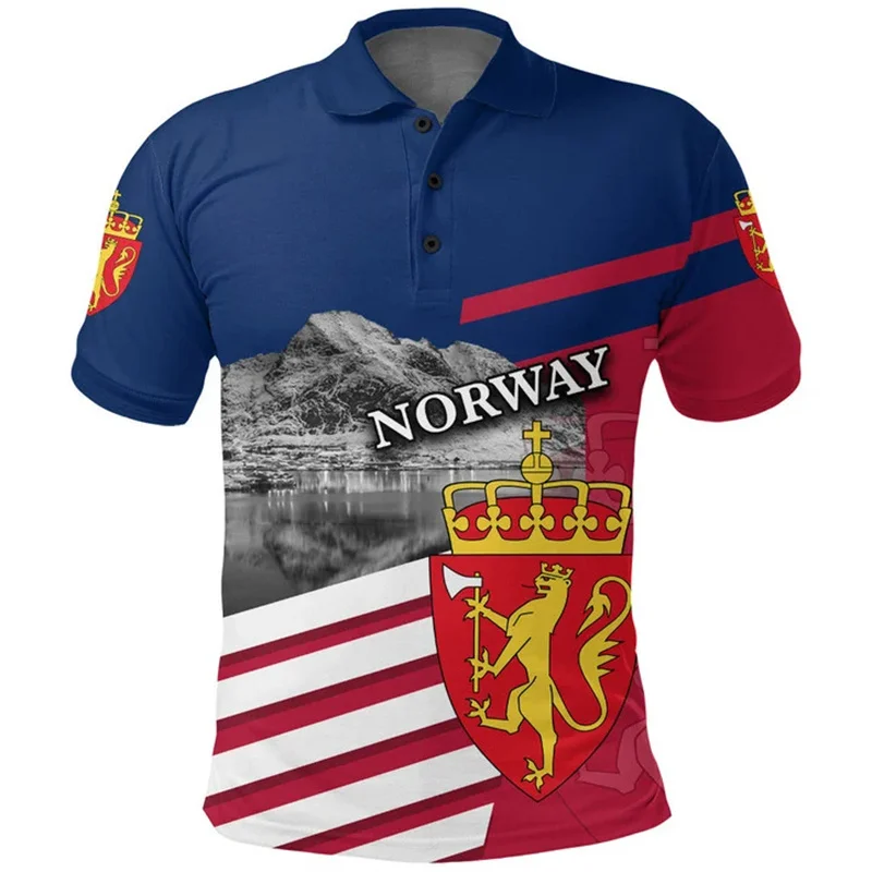 Norway Flag Polo Shirt 3d Print National Emblem T-shirt Men Summer Casual Street Lapel Short Sleeve Oversized Shirts Tops