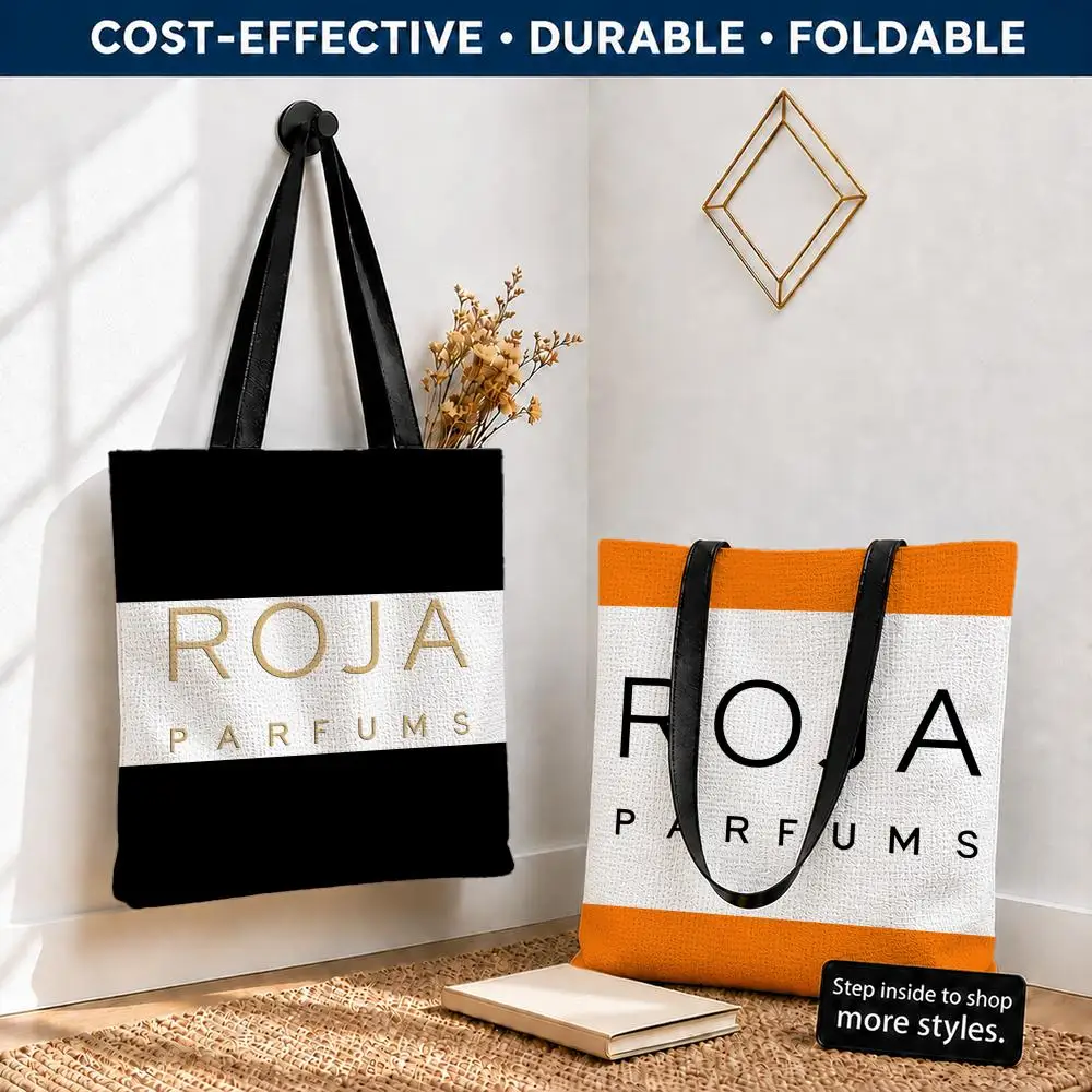 Sacs de rangement en toile polyester avec logo de la marque Roja Parfums, sacs fourre-tout légers, pliables, réutilisables, avec bretelles