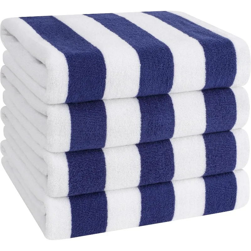 

American Soft Linen Cabana Striped Beach Towels, 30x60 inch 4 Piece Oversize Pool Towels, Quick Drying Sand Free Swim Towels, Na