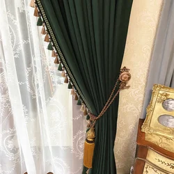 Thickened Blackout Velvet Curtains for Living Room Bedroom Dark Green Solid Color American Retro Window Curtain Custom Cortinas